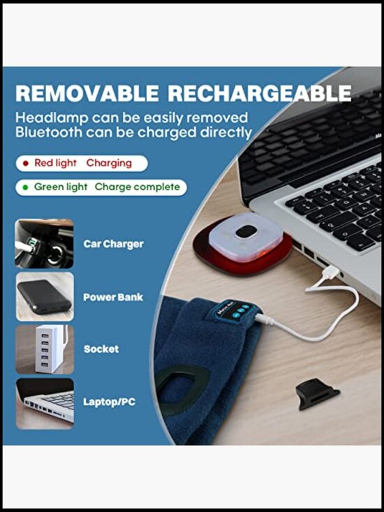 Bluetooth Beanie Hat with LED Light, Built-in Speakers & Mic, Rechargeable main image 6
